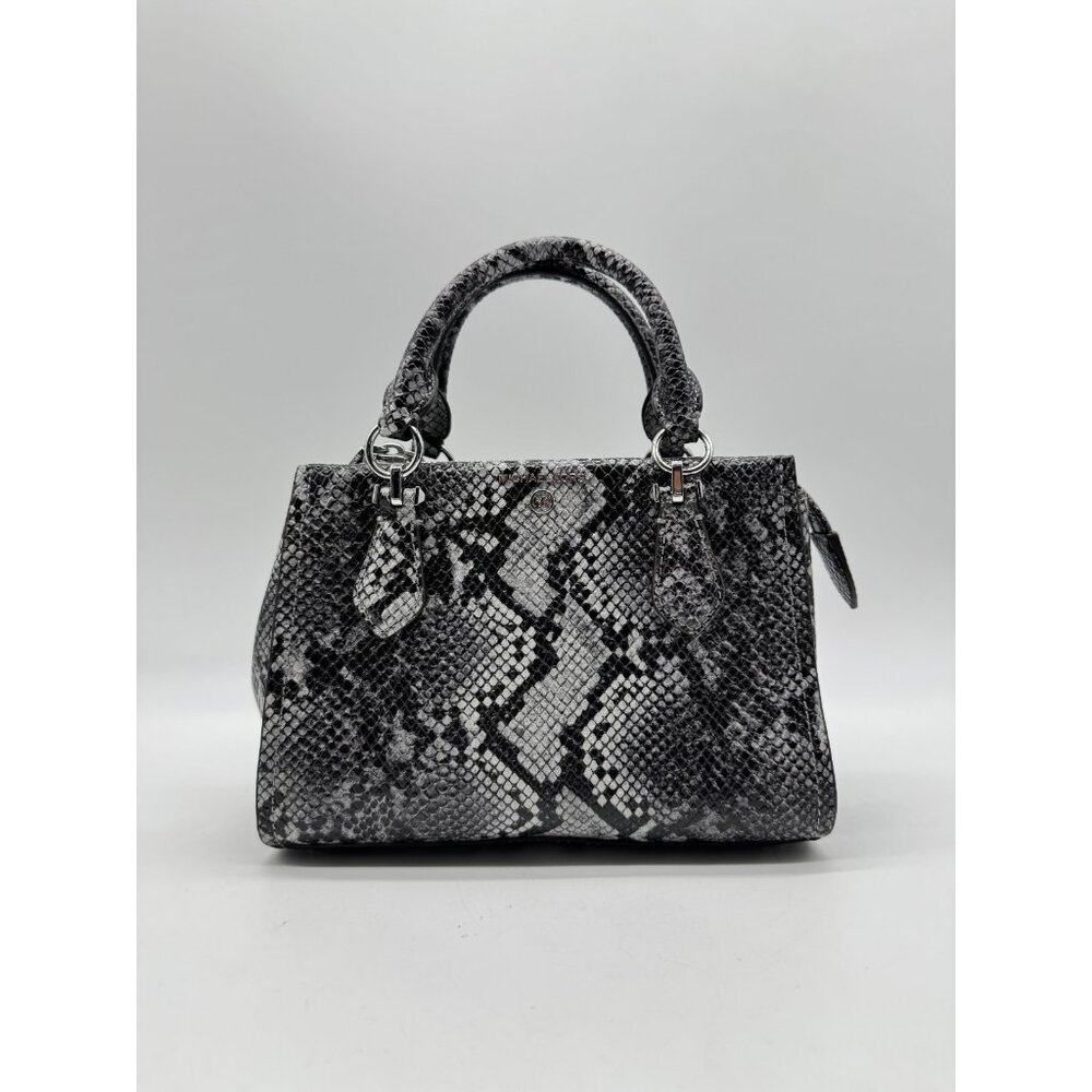 MICHAEL KORS Marilyn snake leather small satchel crossbody bag -Quarry gray
